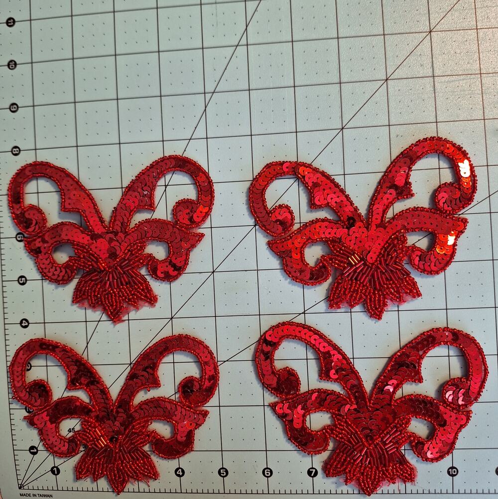 Red sequin and bead applique set of 6